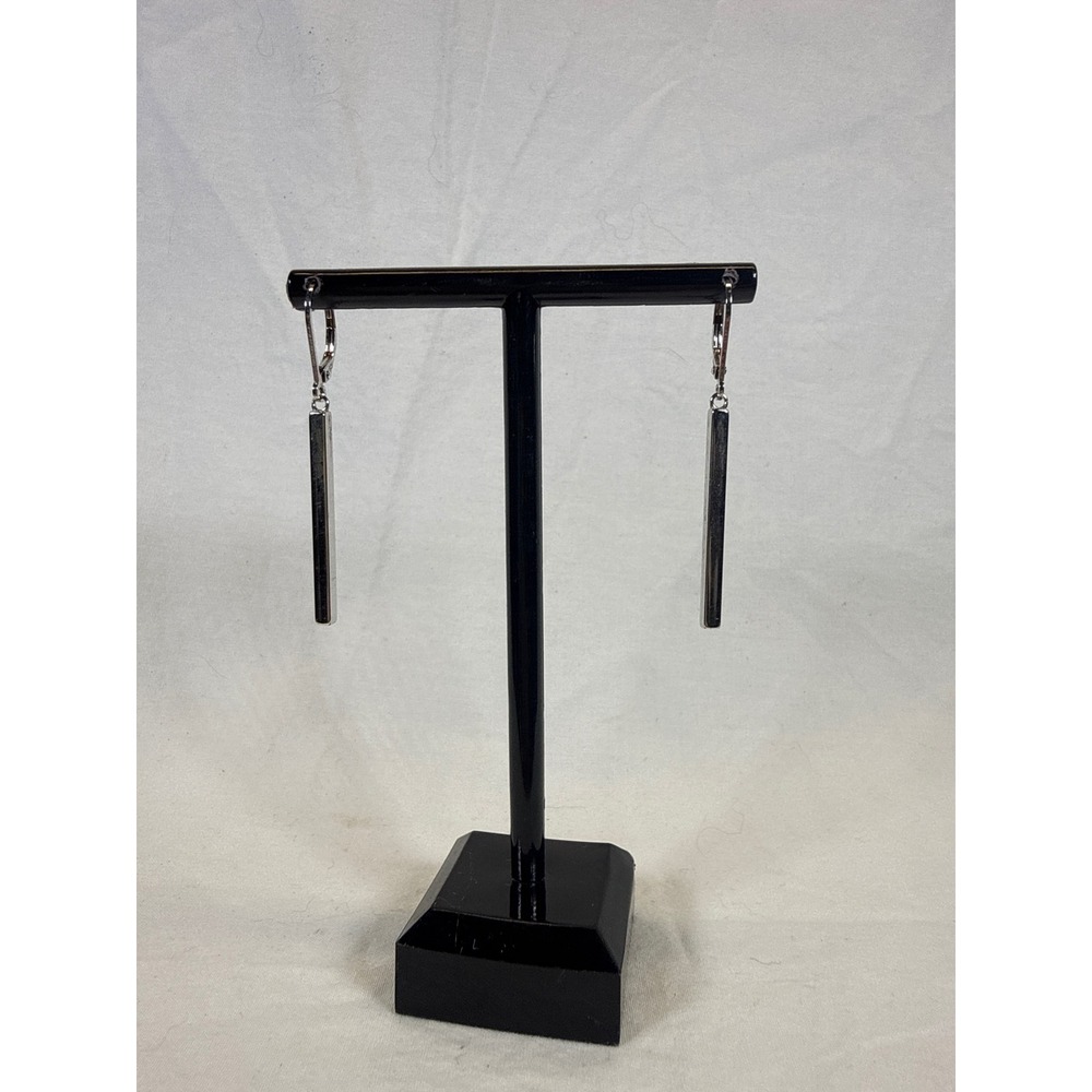 Silver Tone Vertical Bar Drop Earrings Minimalist Lever Back Dangle Earrings